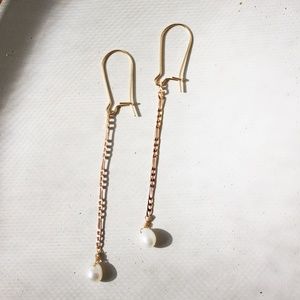 Pink Gold Fill Chain Freshwater Pearl Drop Earrings